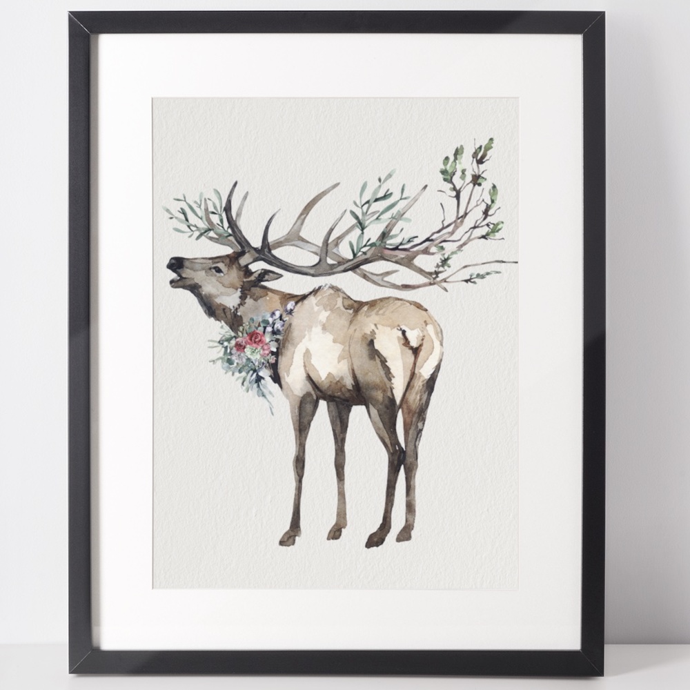 Watercolor Elk Deer Wall Art Print Poster Illustration Unframed - Picture 3 of 11